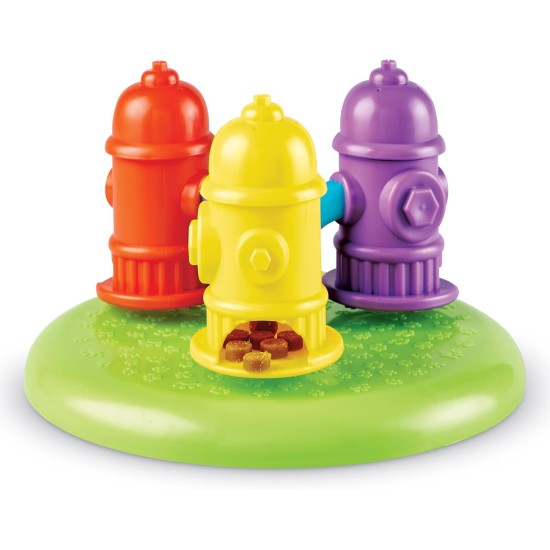 BrightKins Spinning Hydrants Treat Puzzle for Pets, Interactive Dog Toy, Treat Dispenser, Slow Feeding Interactive Game, 3 Interactive Skill Levels, Pack of 4