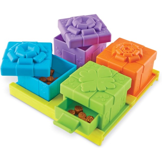 Brightkins Surprise Party! Pet Treat Puzzle, Interactive Dog Toy, Treat Dispenser, Slow Feeding, Interactive Game, 3 Interactive Skill Levels, 9 Pieces