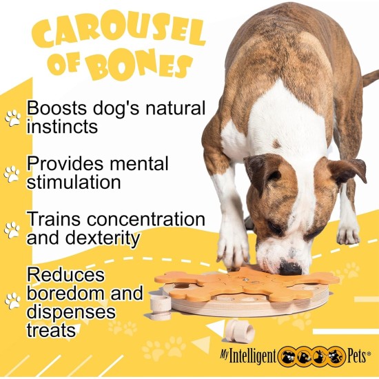 Carousel of Bones - My Intelligent Dogs Interaktives Hundespielzeug aus Holz Intelligentes Spielzeug für Hunde Carousel of Bones - My Intelligent Dogs Interaktives Hundespielzeug aus Holz Intelligentes Spielzeug für Hunde