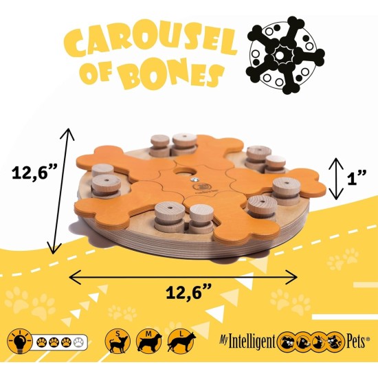 Carousel of Bones - My Intelligent Dogs Interaktives Hundespielzeug aus Holz Intelligentes Spielzeug für Hunde Carousel of Bones - My Intelligent Dogs Interaktives Hundespielzeug aus Holz Intelligentes Spielzeug für Hunde