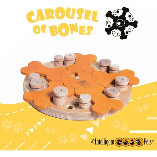 Carousel of Bones - My Intelligent Dogs Interaktives Hundespielzeug aus Holz Intelligentes Spielzeug für Hunde Carousel of Bones - My Intelligent Dogs Interaktives Hundespielzeug aus Holz Intelligentes Spielzeug für Hunde