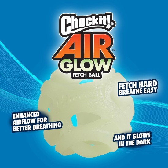 Chuckit! Air Glow Ball - Phosphorescent Toy for Dogs - Recovery Ball for - Makes Air Circulation Easier for Dogs - Medium Size - Diameter 6.5cm - Pack of 2 Balls Chuckit! Air Glow Ball - Phosphorescent Toy for Dogs - Recovery Ball for - Makes Air Circulation Easier for Dogs - Medium Size - Diameter 6.5cm - Pack of 2 Balls