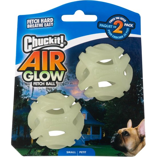Chuckit! Air Glow Ball - Phosphorescent Toy for Dogs - Recovery Ball for - Makes Air Circulation Easier for Dogs - Medium Size - Diameter 6.5cm - Pack of 2 Balls Chuckit! Air Glow Ball - Phosphorescent Toy for Dogs - Recovery Ball for - Makes Air Circulation Easier for Dogs - Medium Size - Diameter 6.5cm - Pack of 2 Balls