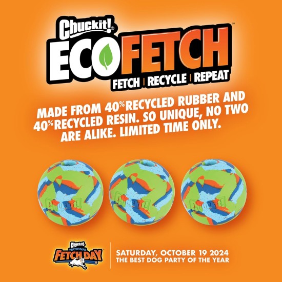Chuckit! Limited Edition Dog Ball Eco Fetch Day Ball Ultra Ball Eco Friendly Toy for Dogs - Medium, 1 Pack Chuckit! Limited Edition Dog Ball Eco Fetch Day Ball Ultra Ball Eco Friendly Toy for Dogs - Medium, 1 Pack