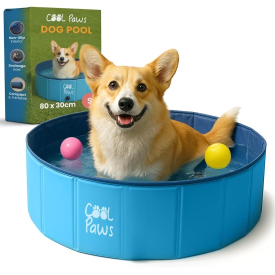 Cool Paws Collapsible Dog Pool 80 x 30 cm - Foldable Plastic Paddling Pool for Dogs and Cats Leakproof Indoor Outdoor Portable Kids Pool (Blue, Small) Cool Paws Collapsible Dog Pool 80 x 30 cm - Foldable Plastic Paddling Pool for Dogs and Cats Leakproof Indoor Outdoor Portable Kids Pool (Blue, Small)