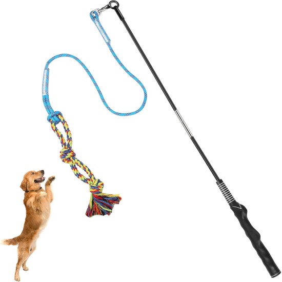 DIBBATU Dog Toy, Interactive Teaser Wand for Dogs, Tug of War and Outdoor Exercises, Tether Lure Toy with Chewing Hoop for Small Dogs DIBBATU Dog Toy, Interactive Teaser Wand for Dogs, Tug of War and Outdoor Exercises, Tether Lure Toy with Chewing Hoop for Small Dogs