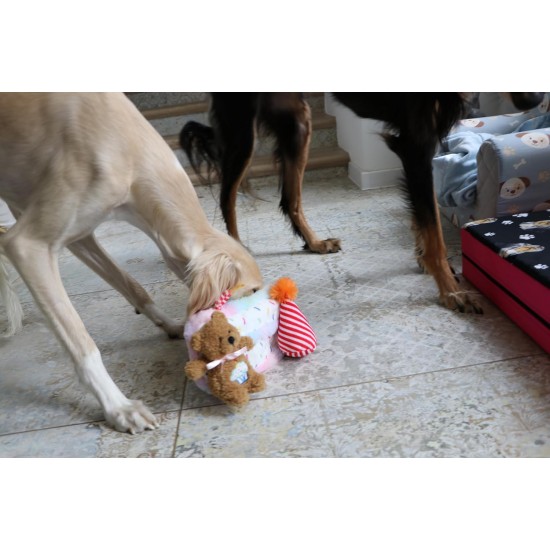 Dingo Waldemar Rutkowski Plush Dog Toy Birthday Cake with Bear and Party Hat with Squeakers Inside (Z30045) Dingo Waldemar Rutkowski Plush Dog Toy Birthday Cake with Bear and Party Hat with Squeakers Inside (Z30045)