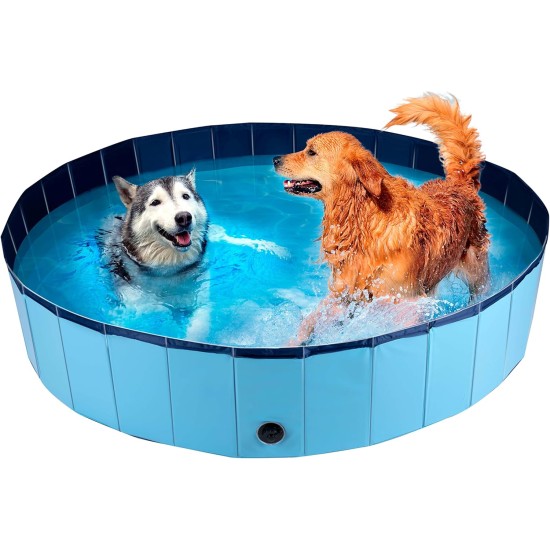 Dog Pool - 160 x 30 cm - Large Dog Breeds - Foldable - Non-Slip Base - with Drain Valve - Blue Dog Pool - 160 x 30 cm - Large Dog Breeds - Foldable - Non-Slip Base - with Drain Valve - Blue