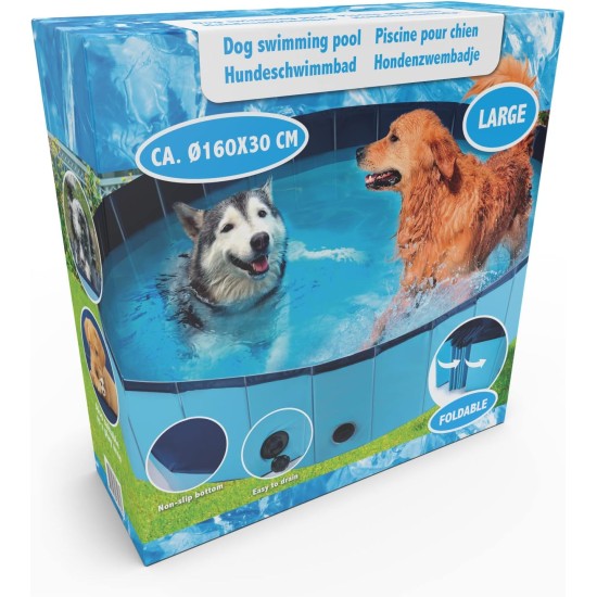 Dog Pool - 160 x 30 cm - Large Dog Breeds - Foldable - Non-Slip Base - with Drain Valve - Blue Dog Pool - 160 x 30 cm - Large Dog Breeds - Foldable - Non-Slip Base - with Drain Valve - Blue