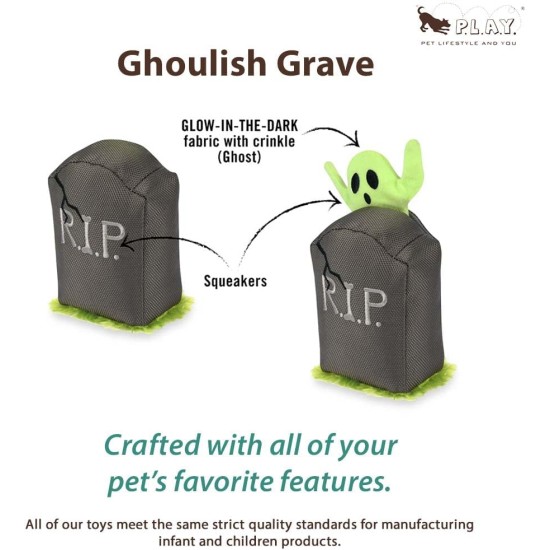 Dog Toy Plush Toy - Howling Haunts - Gravestone_S Dog Toy Plush Toy - Howling Haunts - Gravestone_S