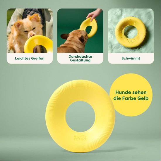 Earth Rated Flying Ring, An Interactive Frisbee for Adult Dogs and Puppies, Does Not Sink in Water, Large, Yellow Earth Rated Flying Ring, An Interactive Frisbee for Adult Dogs and Puppies, Does Not Sink in Water, Large, Yellow