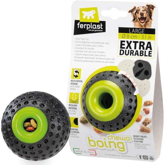 Ferplast Hunde Spielzeug, Futterspender, aus strapazierfähigem, ungiftigem, bissfestem Material, Zahnhygiene des Hundes, Springt und Schwimmt, CHEWA BOING Mittelgroß Futterball für Hunde, Schwarz Ferplast Hunde Spielzeug, Futterspender, aus strapazierfähigem, ungiftigem, bissfestem Material, Zahnhygiene des Hundes, Springt und Schwimmt, CHEWA BOING Mittelgroß Futterball für Hunde, Schwarz