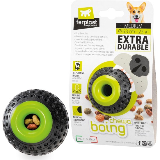 Ferplast Hunde Spielzeug, Futterspender, aus strapazierfähigem, ungiftigem, bissfestem Material, Zahnhygiene des Hundes, Springt und Schwimmt, CHEWA BOING Mittelgroß Futterball für Hunde, Schwarz Ferplast Hunde Spielzeug, Futterspender, aus strapazierfähigem, ungiftigem, bissfestem Material, Zahnhygiene des Hundes, Springt und Schwimmt, CHEWA BOING Mittelgroß Futterball für Hunde, Schwarz
