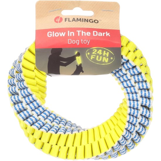 Flamingo Glowa Ring Toy for Dogs, Blue/Yellow, L, 15 x 15 x 4 cm, Glow in the Dark Flamingo Glowa Ring Toy for Dogs, Blue/Yellow, L, 15 x 15 x 4 cm, Glow in the Dark