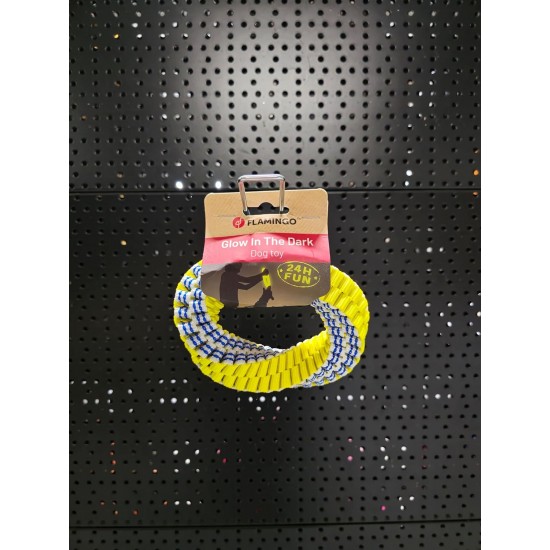 Flamingo Glowa Ring Toy for Dogs, Blue/Yellow, S, 13 x 13 x 3.5 cm, Glow in the Dark Flamingo Glowa Ring Toy for Dogs, Blue/Yellow, S, 13 x 13 x 3.5 cm, Glow in the Dark