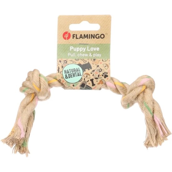 Flamingo Puppy Toy Luro Rope with 2 Knots Brown - M | 32cm L x 5cm W x 5cm H, 100% Natural Hemp Prevents Plaque and Massages Gums, Perfect for Puppies! Flamingo Puppy Toy Luro Rope with 2 Knots Brown - M | 32cm L x 5cm W x 5cm H, 100% Natural Hemp Prevents Plaque and Massages Gums, Perfect for Puppies!