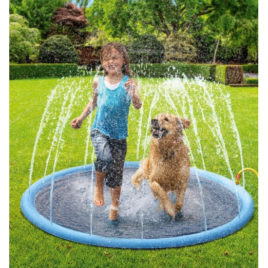 Foldable Dog Pool Portable Non-Slip Outdoor Blue with Sprinkler Pump Size S Ø100cm Foldable Dog Pool Portable Non-Slip Outdoor Blue with Sprinkler Pump Size S Ø100cm