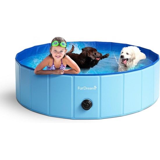 Furdreams Foldable Pet Swimming Pool, Hard Plastic Dog Bathtub, Portable, Multifunctional, Non-Slip PVC Kids Pool for Outdoor Use Enjoy Summer Shine in the Garden (Medium)