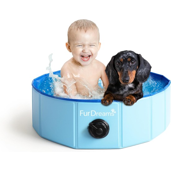 Furdreams Foldable Pet Swimming Pool, Hard Plastic Dog Bathtub, Portable, Multifunctional, Non-Slip PVC Kids Pool for Outdoor Use, Enjoy Summer Shine in Your Garden (Large) Furdreams Foldable Pet Swimming Pool, Hard Plastic Dog Bathtub, Portable, Multifunctional, Non-Slip PVC Kids Pool for Outdoor Use, Enjoy Summer Shine in Your Garden (Large)
