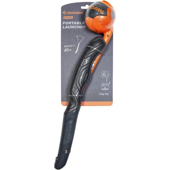 GiGwi, Ergonomic Ball Launcher for Dogs, Robust Materials, Impressive Range, Compatible with Standard Balls, Easy to Use, 24 Inches, Orange/Grey, Model Skipdawg