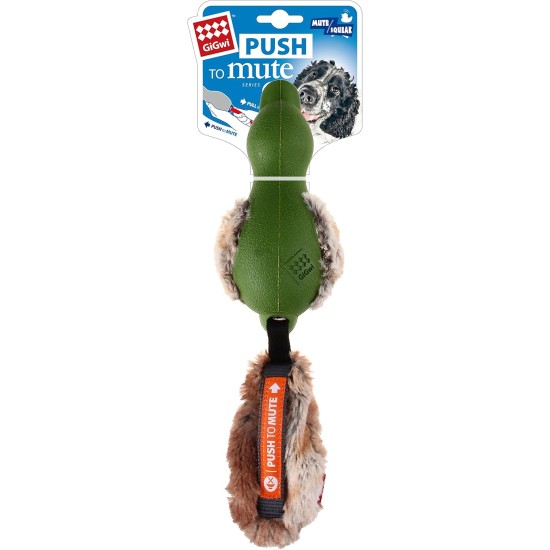 GiGwi Rubber Duck Dog Toy 'Push to Mute' Quiet and Squeaky Toy Interactive with Plush Tail - Green GiGwi Rubber Duck Dog Toy 'Push to Mute' Quiet and Squeaky Toy Interactive with Plush Tail - Green