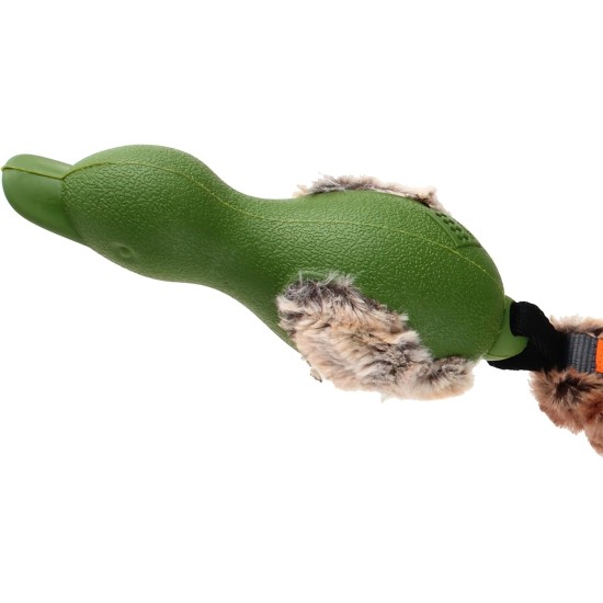 GiGwi Rubber Duck Dog Toy 'Push to Mute' Quiet and Squeaky Toy Interactive with Plush Tail - Green GiGwi Rubber Duck Dog Toy 'Push to Mute' Quiet and Squeaky Toy Interactive with Plush Tail - Green