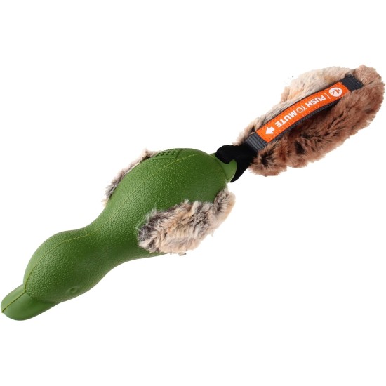 GiGwi Rubber Duck Dog Toy 'Push to Mute' Quiet and Squeaky Toy Interactive with Plush Tail - Green GiGwi Rubber Duck Dog Toy 'Push to Mute' Quiet and Squeaky Toy Interactive with Plush Tail - Green