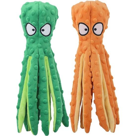 HGB Squeaky Dog Toy, Octopus, No Stuffing, Crinkle Plush Chew Toy for Puppy Teeth, Pet Training and Entertainment, Durable, Medium and Large Dogs, Pack of 2 HGB Squeaky Dog Toy, Octopus, No Stuffing, Crinkle Plush Chew Toy for Puppy Teeth, Pet Training and Entertainment, Durable, Medium and Large Dogs, Pack of 2