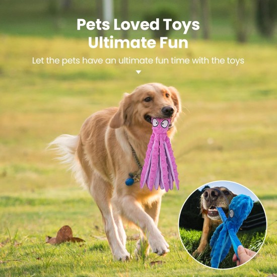 HGB Squeaky Dog Toy, Octopus, No Stuffing, Crinkle Plush Chew Toy for Puppy Teeth, Pet Training and Entertainment, Durable, Medium and Large Dogs, Pack of 2 HGB Squeaky Dog Toy, Octopus, No Stuffing, Crinkle Plush Chew Toy for Puppy Teeth, Pet Training and Entertainment, Durable, Medium and Large Dogs, Pack of 2