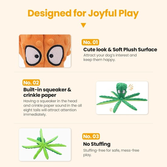 HGB Squeaky Dog Toy, Octopus, No Stuffing, Crinkle Plush Chew Toy for Puppy Teeth, Pet Training and Entertainment, Durable, Medium and Large Dogs, Pack of 2 HGB Squeaky Dog Toy, Octopus, No Stuffing, Crinkle Plush Chew Toy for Puppy Teeth, Pet Training and Entertainment, Durable, Medium and Large Dogs, Pack of 2