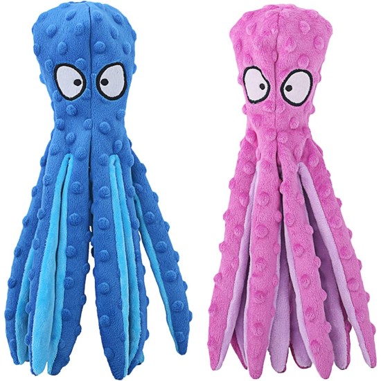 HGB Squeaky Dog Toy, Octopus, No Stuffing, Crinkle Plush Chew Toy for Puppy Teeth, Pet Training and Entertainment, Durable, Medium and Large Dogs, Pack of 2 HGB Squeaky Dog Toy, Octopus, No Stuffing, Crinkle Plush Chew Toy for Puppy Teeth, Pet Training and Entertainment, Durable, Medium and Large Dogs, Pack of 2