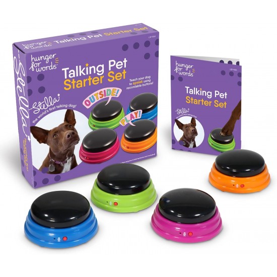 Hunger for Words Talking Pet Starter Kit, Recording Buttons for Dogs, Dog Talking Buttons, Teach Your Dog to Talk, Multicoloured, 1 Piece (Pack of 1), Plastic Hunger for Words Talking Pet Starter Kit, Recording Buttons for Dogs, Dog Talking Buttons, Teach Your Dog to Talk, Multicoloured, 1 Piece (Pack of 1), Plastic
