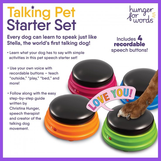 Hunger for Words Talking Pet Starter Kit, Recording Buttons for Dogs, Dog Talking Buttons, Teach Your Dog to Talk, Multicoloured, 1 Piece (Pack of 1), Plastic Hunger for Words Talking Pet Starter Kit, Recording Buttons for Dogs, Dog Talking Buttons, Teach Your Dog to Talk, Multicoloured, 1 Piece (Pack of 1), Plastic