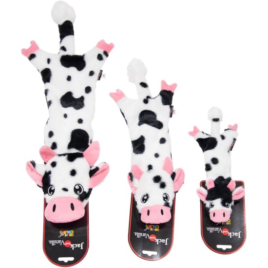 JACK AND VANILLA, Flatties Cow Dog Toy, White/Black, 45 cm, Realistic Design, Sounds and Washable, Ideal for Interactive Games, Bright Colours JACK AND VANILLA, Flatties Cow Dog Toy, White/Black, 45 cm, Realistic Design, Sounds and Washable, Ideal for Interactive Games, Bright Colours