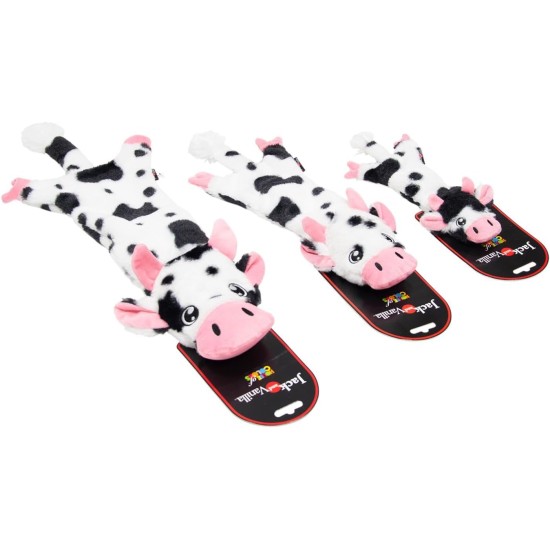 JACK AND VANILLA, Flatties Cow Dog Toy, White/Black, 45 cm, Realistic Design, Sounds and Washable, Ideal for Interactive Games, Bright Colours JACK AND VANILLA, Flatties Cow Dog Toy, White/Black, 45 cm, Realistic Design, Sounds and Washable, Ideal for Interactive Games, Bright Colours
