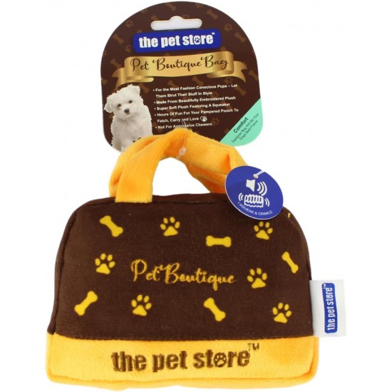 J&E Importers Green Jem Pet Boutique Super Soft Squeaky Plush Toy Designer Bag Dog Toy, Chocolate Brown J&E Importers Green Jem Pet Boutique Super Soft Squeaky Plush Toy Designer Bag Dog Toy, Chocolate Brown