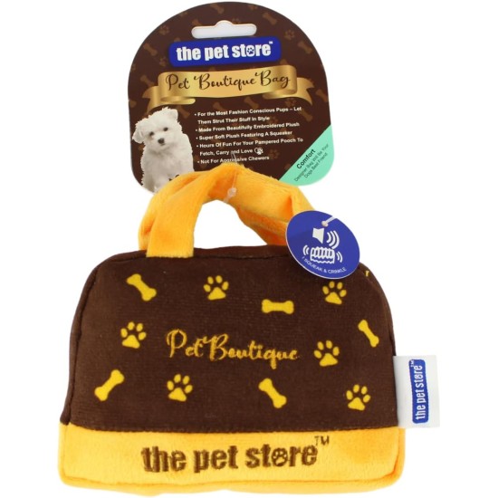 J&E Importers Green Jem Pet Boutique Super Soft Squeaky Toy Designer Bag Dog Toy, Tan J&E Importers Green Jem Pet Boutique Super Soft Squeaky Toy Designer Bag Dog Toy, Tan