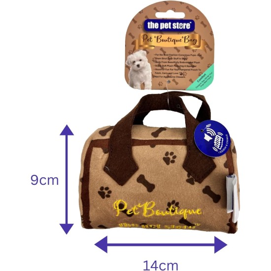 J&E Importers Green Jem Pet Boutique Super Soft Squeaky Toy Designer Bag Dog Toy, Tan J&E Importers Green Jem Pet Boutique Super Soft Squeaky Toy Designer Bag Dog Toy, Tan