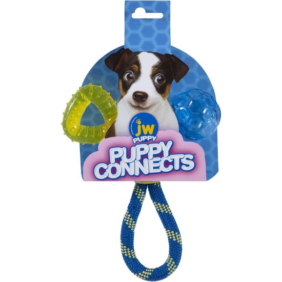 JW - Puppy Connects Teething Chew - Puppy Chew Toy - Relieves Toothache - 3 Different Attachments - Tooth Ring - Rope - Plastic Ball - One Size for Puppies JW - Puppy Connects Teething Chew - Puppy Chew Toy - Relieves Toothache - 3 Different Attachments - Tooth Ring - Rope - Plastic Ball - One Size for Puppies