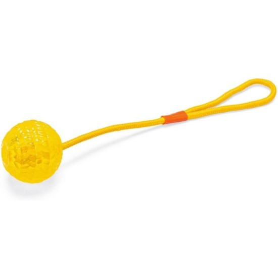 Karlie Ball with Rope - Dog Toy - TPR / Cotton - Yellow - 16 x 7 x 7 Karlie Ball with Rope - Dog Toy - TPR / Cotton - Yellow - 16 x 7 x 7