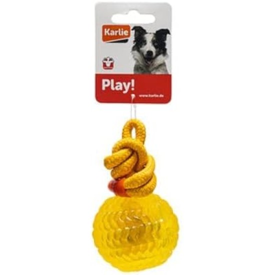 Karlie Ball with Rope - Dog Toy - TPR / Cotton - Yellow - 16 x 7 x 7 Karlie Ball with Rope - Dog Toy - TPR / Cotton - Yellow - 16 x 7 x 7