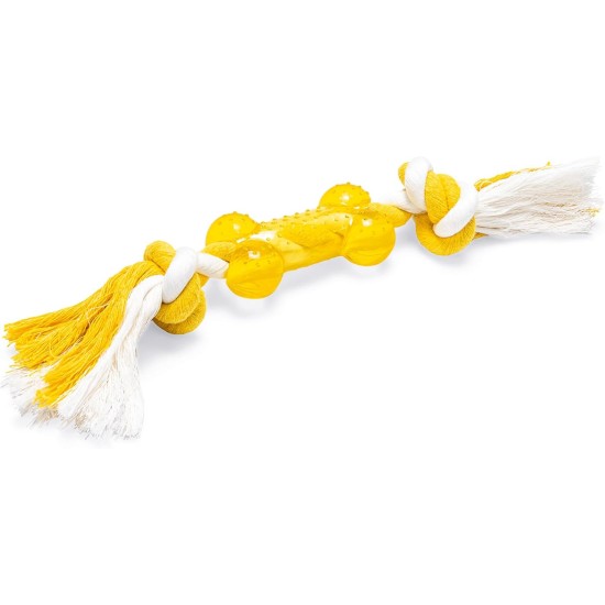 Karlie Ball with Rope - Dog Toy - TPR / Cotton - Yellow - 16 x 7 x 7 Karlie Ball with Rope - Dog Toy - TPR / Cotton - Yellow - 16 x 7 x 7