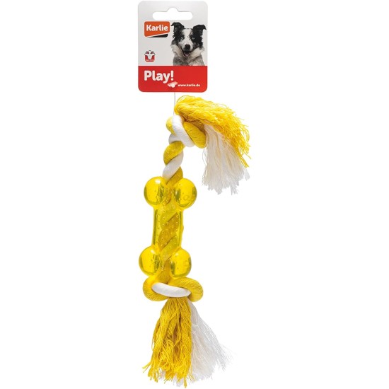 Karlie Ball with Rope - Dog Toy - TPR / Cotton - Yellow - 16 x 7 x 7 Karlie Ball with Rope - Dog Toy - TPR / Cotton - Yellow - 16 x 7 x 7