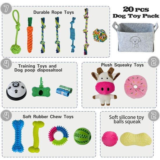 MRSOHRET Puppy Teething Chew Toy Dog Chew Toy with Rope Toy, Pet Toothbrush Treat Balls, Plush Toys and Squeaky Toys for Small Medium Dogs MRSOHRET Puppy Teething Chew Toy Dog Chew Toy with Rope Toy, Pet Toothbrush Treat Balls, Plush Toys and Squeaky Toys for Small Medium Dogs