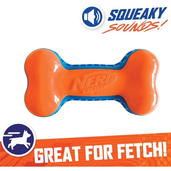 Nerf Dog 7" Squeaky Bone Dog Toy, Blue/Orange Nerf Dog 7" Squeaky Bone Dog Toy, Blue/Orange