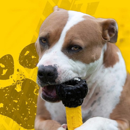 Nerf Dog Axle Tread Dog Toy with Interactive Feeder, Lightweight, Durable and Water Resistant, 7 Inch, for Medium Breeds, Single Unit, Yellow/Black Nerf Dog Axle Tread Dog Toy with Interactive Feeder, Lightweight, Durable and Water Resistant, 7 Inch, for Medium Breeds, Single Unit, Yellow/Black