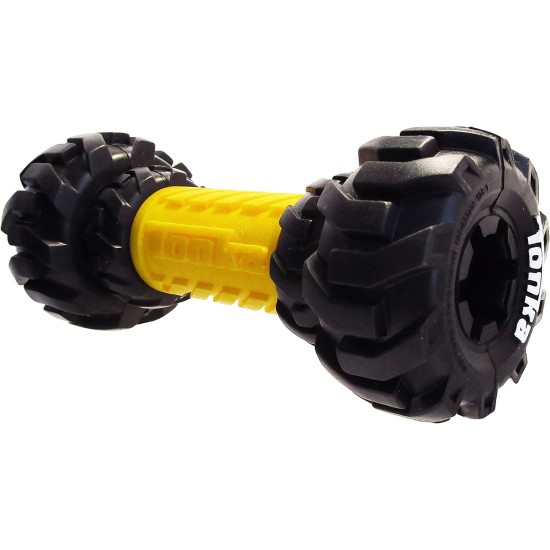 Nerf Dog Axle Tread Dog Toy with Interactive Feeder, Lightweight, Durable and Water Resistant, 7 Inch, for Medium Breeds, Single Unit, Yellow/Black Nerf Dog Axle Tread Dog Toy with Interactive Feeder, Lightweight, Durable and Water Resistant, 7 Inch, for Medium Breeds, Single Unit, Yellow/Black