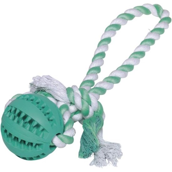 Nobby Solid Rubber Ball with Rope Dental Line Ball: Diameter 7 cm; Ball with Rope: 30 cm Nobby Solid Rubber Ball with Rope Dental Line Ball: Diameter 7 cm; Ball with Rope: 30 cm