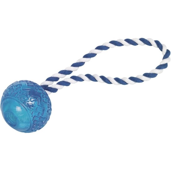 Nobby TPR ball with rope, blue, 26 cm, diameter 7 cm