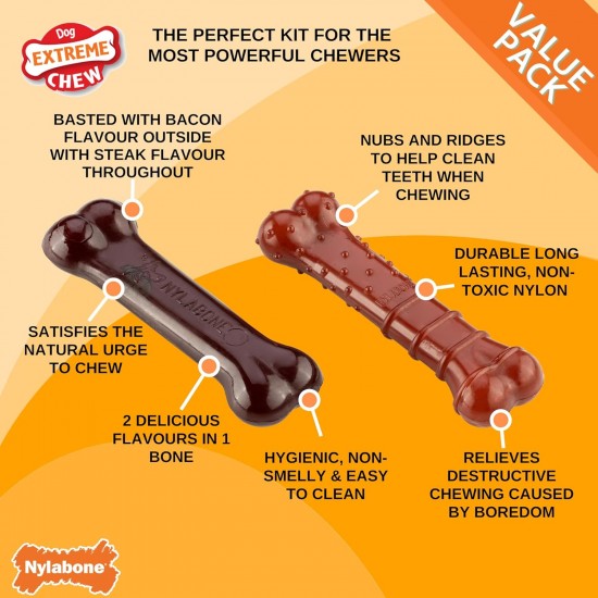 Nylabone Extreme Power Chew Basted Blast Double Flavoured Dog Chew Toy - Small/Normal - For Dogs up to 11kg (Pack of 2) Nylabone Extreme Power Chew Basted Blast Double Flavoured Dog Chew Toy - Small/Normal - For Dogs up to 11kg (Pack of 2)